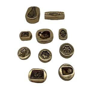 Vtg Brass Dapping Die Jewelry Making Casting Jewelry Mold Stamp Seal Lot Of 10